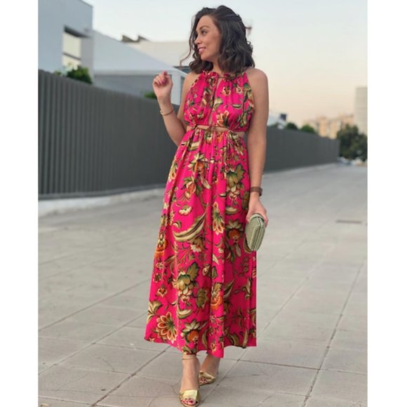 BLOGGER'S FAVE! Zara Cut Out Printed Jumpsuit Barbie Pink Sz S NWT - Picture 13 of 16